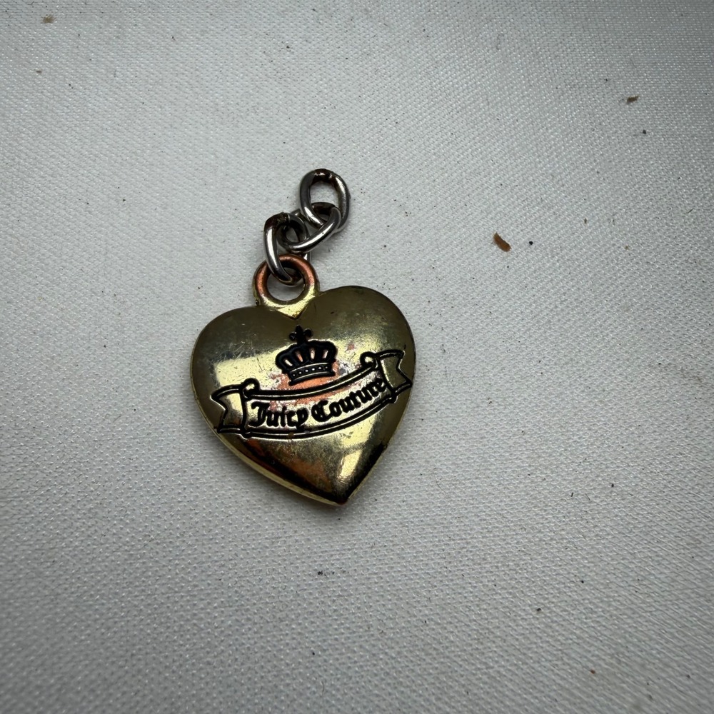 Juicy Couture Gold Heart Charm‎ Crown Banner Logo Vintage Y2K Pendant Accessory
